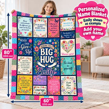 Sending You a Big Hug Blanket – Colorful Floral Encouragement Cozy Plush Fleece Blanket 60×80