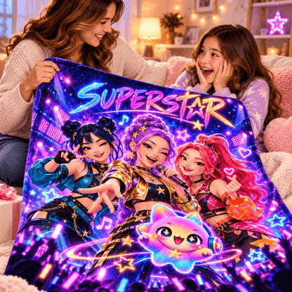 Single Custom Cat 50 x 60 Superstar Neon Pop Idol Blanket – Colorful Concert Cozy Plush Fleece Blanket 50×60