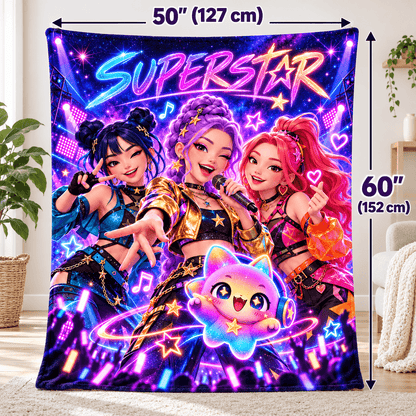 Single Custom Cat 50 x 60 Superstar Neon Pop Idol Blanket – Colorful Concert Cozy Plush Fleece Blanket 50×60