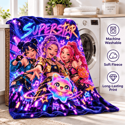 Single Custom Cat 50 x 60 Superstar Neon Pop Idol Blanket – Colorful Concert Cozy Plush Fleece Blanket 50×60