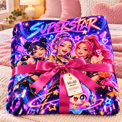 Single Custom Cat 50 x 60 Superstar Neon Pop Idol Blanket – Colorful Concert Cozy Plush Fleece Blanket 50×60
