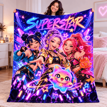 Single Custom Cat 50 x 60 Superstar Neon Pop Idol Blanket – Colorful Concert Cozy Plush Fleece Blanket 50×60