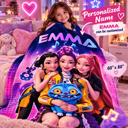Personalized 60×80 Cozy Plush Fleece Blanket – Pop Star Friends Music Design With Custom Name