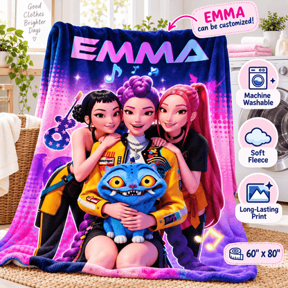 Personalized 60×80 Cozy Plush Fleece Blanket – Pop Star Friends Music Design With Custom Name