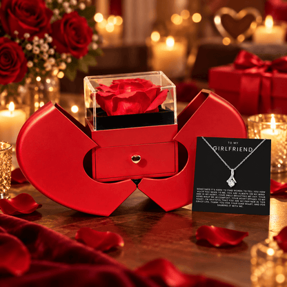 To My Girlfriend - Alluring Beauty Necklace - Red Heart Rose Box Gift Set