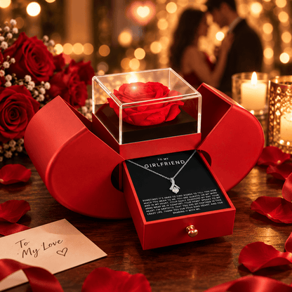 To My Girlfriend - Alluring Beauty Necklace - Red Heart Rose Box Gift Set