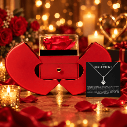 To My Girlfriend - Alluring Beauty Necklace - Red Heart Rose Box Gift Set