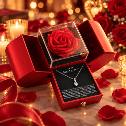 To My Girlfriend - Alluring Beauty Necklace - Red Heart Rose Box Gift Set