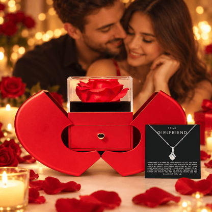 To My Girlfriend - Alluring Beauty Necklace - Red Heart Rose Box Gift Set