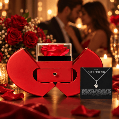 To My Girlfriend - Alluring Beauty Necklace - Red Heart Rose Box Gift Set