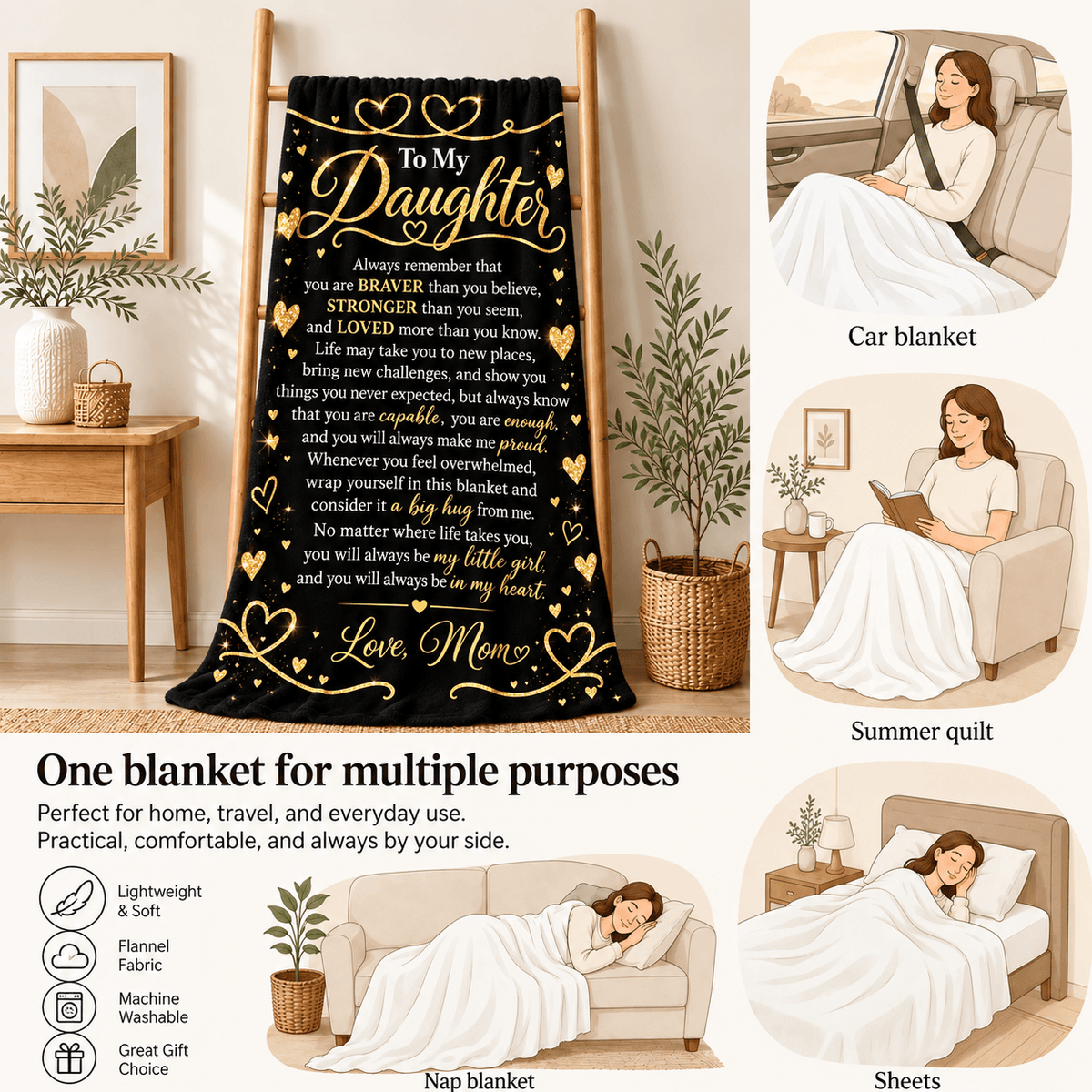To My Daughter Blanket From Mom – A Hug She Can Keep Close – 50x60