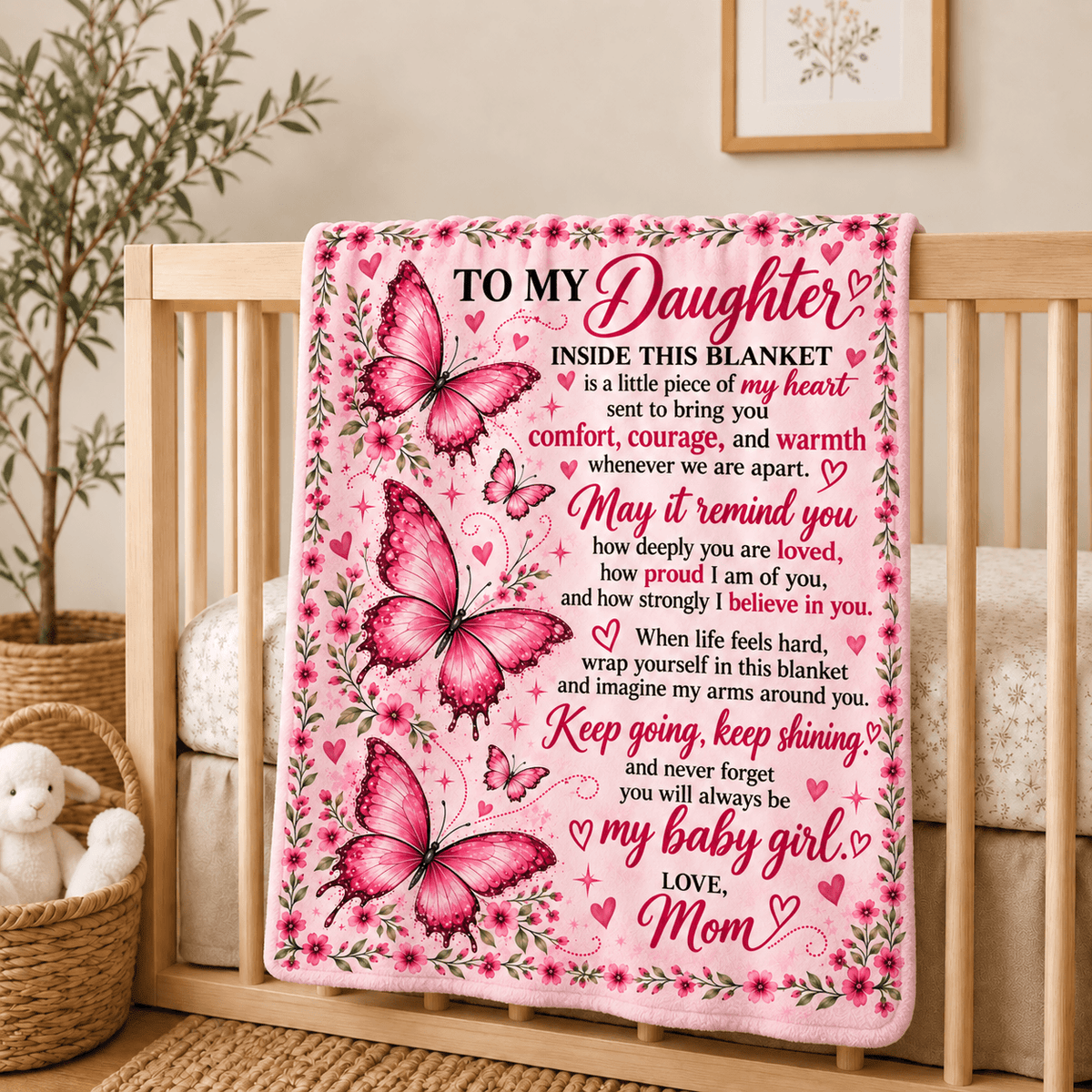 To My Daughter – A Little Piece of Mom’s Heart – Butterfly Blanket Gift 50x60 and 60x80