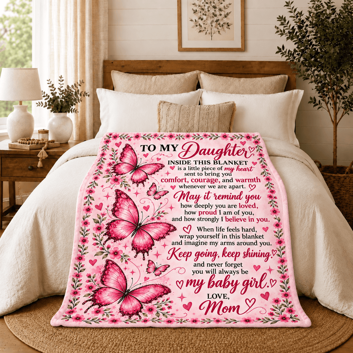 To My Daughter – A Little Piece of Mom’s Heart – Butterfly Blanket Gift 50x60 and 60x80