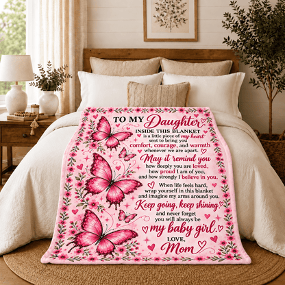 To My Daughter – A Little Piece of Mom’s Heart – Butterfly Blanket Gift 50x60 and 60x80