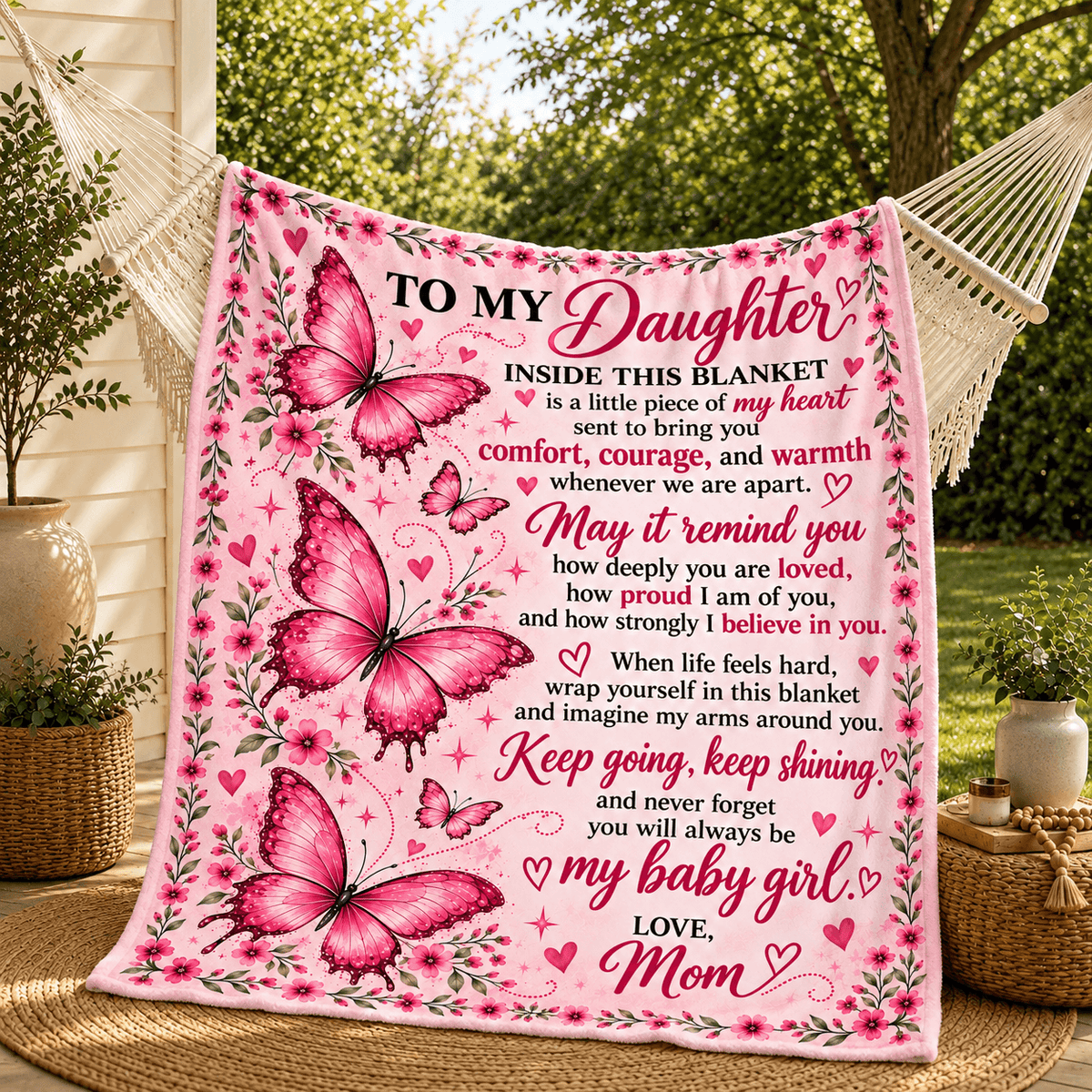 To My Daughter – A Little Piece of Mom’s Heart – Butterfly Blanket Gift 50x60 and 60x80