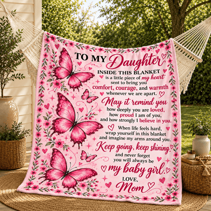 To My Daughter – A Little Piece of Mom’s Heart – Butterfly Blanket Gift 50x60 and 60x80
