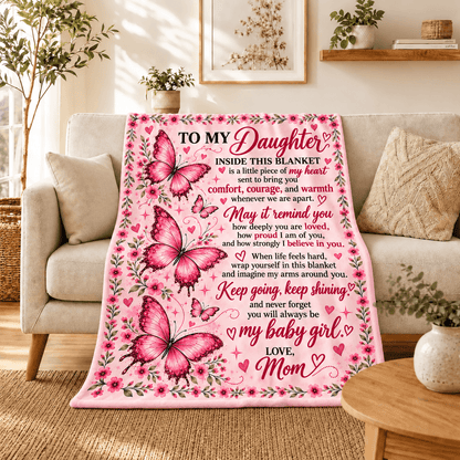 To My Daughter – A Little Piece of Mom’s Heart – Butterfly Blanket Gift 50x60 and 60x80