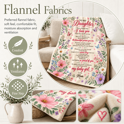 To My Daughter Blanket From Mom – A Warm Hug From Me – Floral Butterfly Design