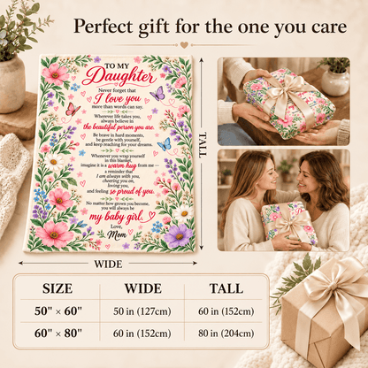 To My Daughter Blanket From Mom – A Warm Hug From Me – Floral Butterfly Design