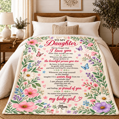To My Daughter Blanket From Mom – A Warm Hug From Me – Floral Butterfly Design