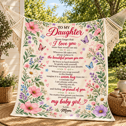To My Daughter Blanket From Mom – A Warm Hug From Me – Floral Butterfly Design