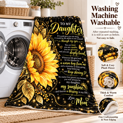 To My Daughter Blanket From Mom – Stronger Than You Know – Golden Sunflower Design