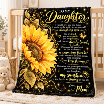 To My Daughter Blanket From Mom – Stronger Than You Know – Golden Sunflower Design