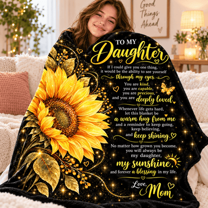To My Daughter Blanket From Mom – Stronger Than You Know – Golden Sunflower Design