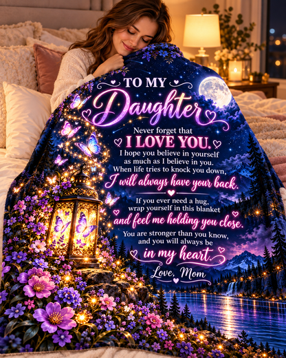 To My Daughter Blanket From Mom – I Will Always Have Your Back – Moonlit Butterfly Cozy Fleece Gift