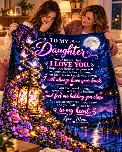 To My Daughter Blanket From Mom – I Will Always Have Your Back – Moonlit Butterfly Cozy Fleece Gift
