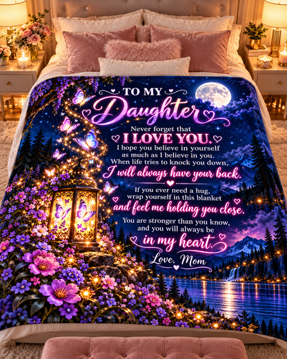 To My Daughter Blanket From Mom – I Will Always Have Your Back – Moonlit Butterfly Cozy Fleece Gift