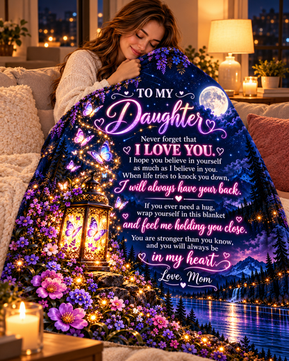 To My Daughter Blanket From Mom – I Will Always Have Your Back – Moonlit Butterfly Cozy Fleece Gift