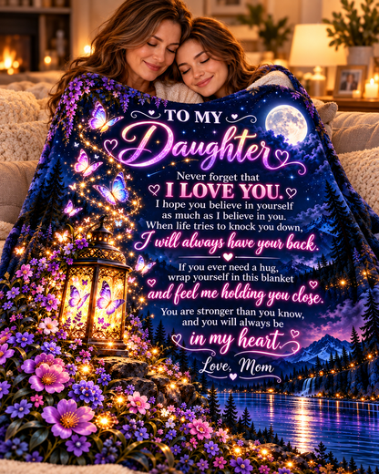 To My Daughter Blanket From Mom – I Will Always Have Your Back – Moonlit Butterfly Cozy Fleece Gift
