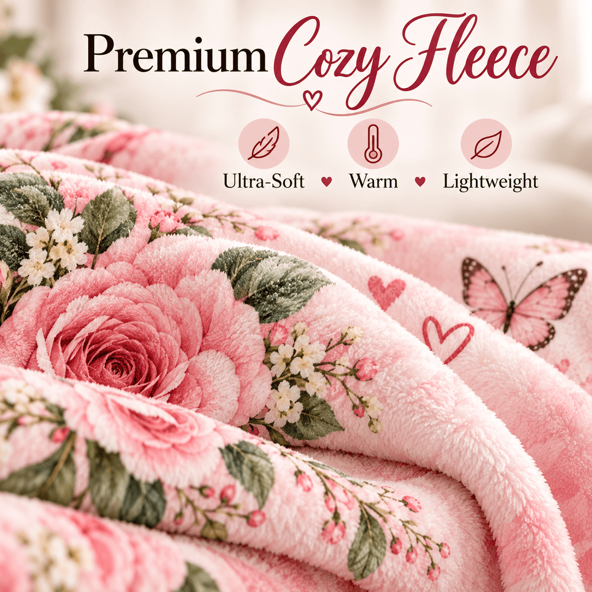 Custom Cat 50 x 60 To My Bonus Daughter Blanket – Life Gave Me the Gift of You – Pink Rose & Butterfly Cozy Fleece Gift