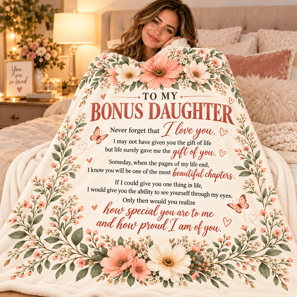 To My Bonus Daughter Blanket – Life Gave Me the Gift of You – Beautiful Chapters Floral Cozy Fleece Gift