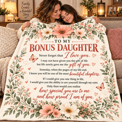 To My Bonus Daughter Blanket – Life Gave Me the Gift of You – Beautiful Chapters Floral Cozy Fleece Gift