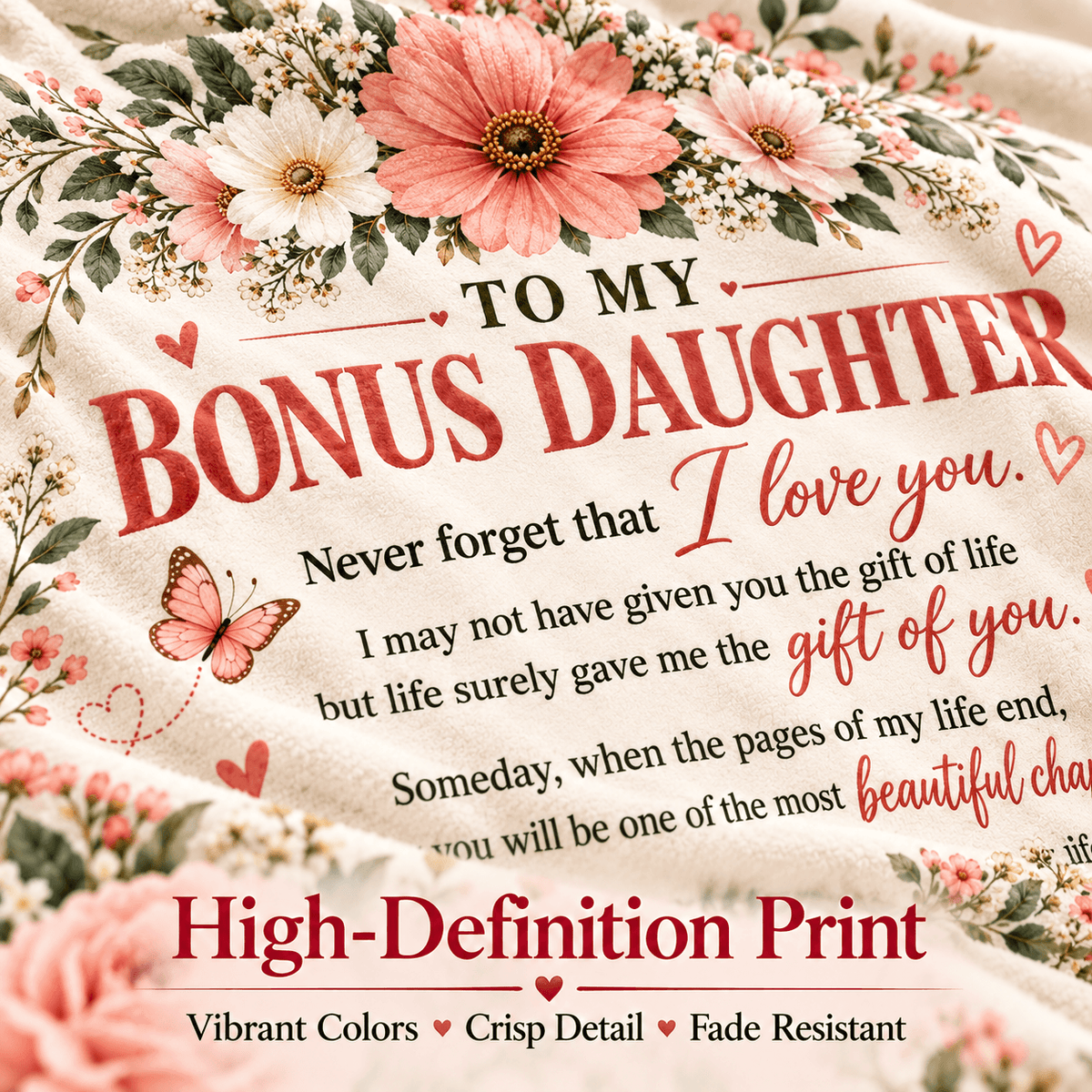 To My Bonus Daughter Blanket – Life Gave Me the Gift of You – Beautiful Chapters Floral Cozy Fleece Gift