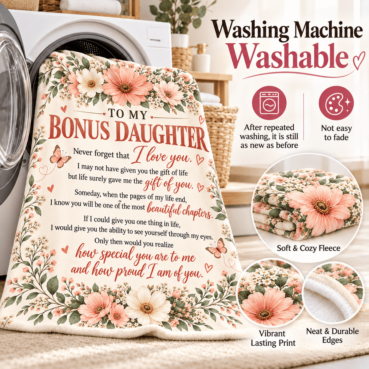 To My Bonus Daughter Blanket – Life Gave Me the Gift of You – Beautiful Chapters Floral Cozy Fleece Gift