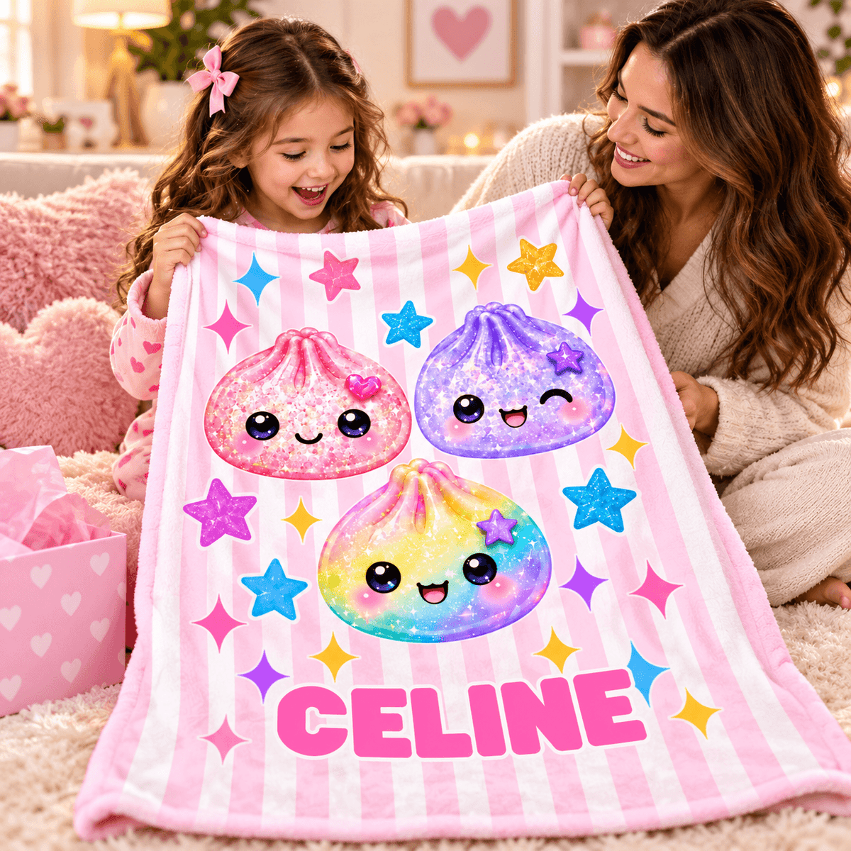 Personalized Girls Blanket With Name – Cute Kawaii Friends Cozy Plush Fleece 60"×80" Gift