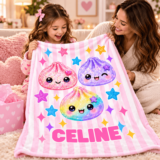 Personalized Girls Blanket With Name – Cute Kawaii Friends Cozy Plush Fleece 60"×80" Gift