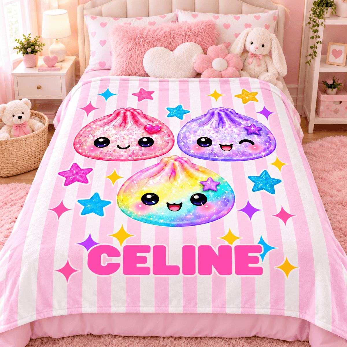 Personalized Girls Blanket With Name – Cute Kawaii Friends Cozy Plush Fleece 60"×80" Gift