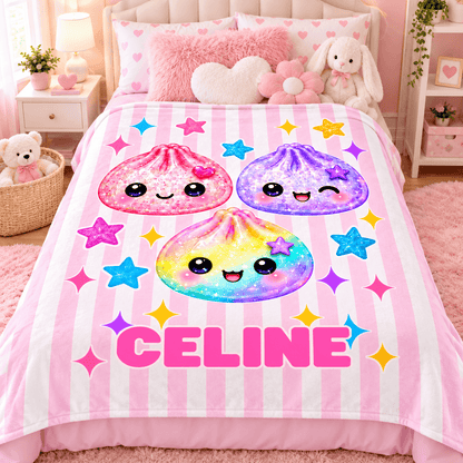 Personalized Girls Blanket With Name – Cute Kawaii Friends Cozy Plush Fleece 60"×80" Gift