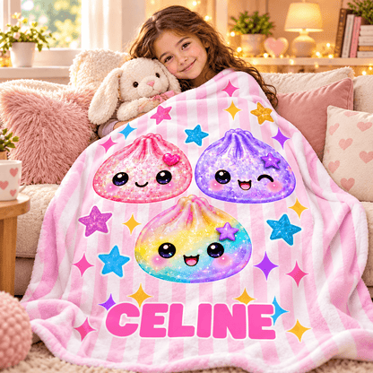 Personalized Girls Blanket With Name – Cute Kawaii Friends Cozy Plush Fleece 60"×80" Gift