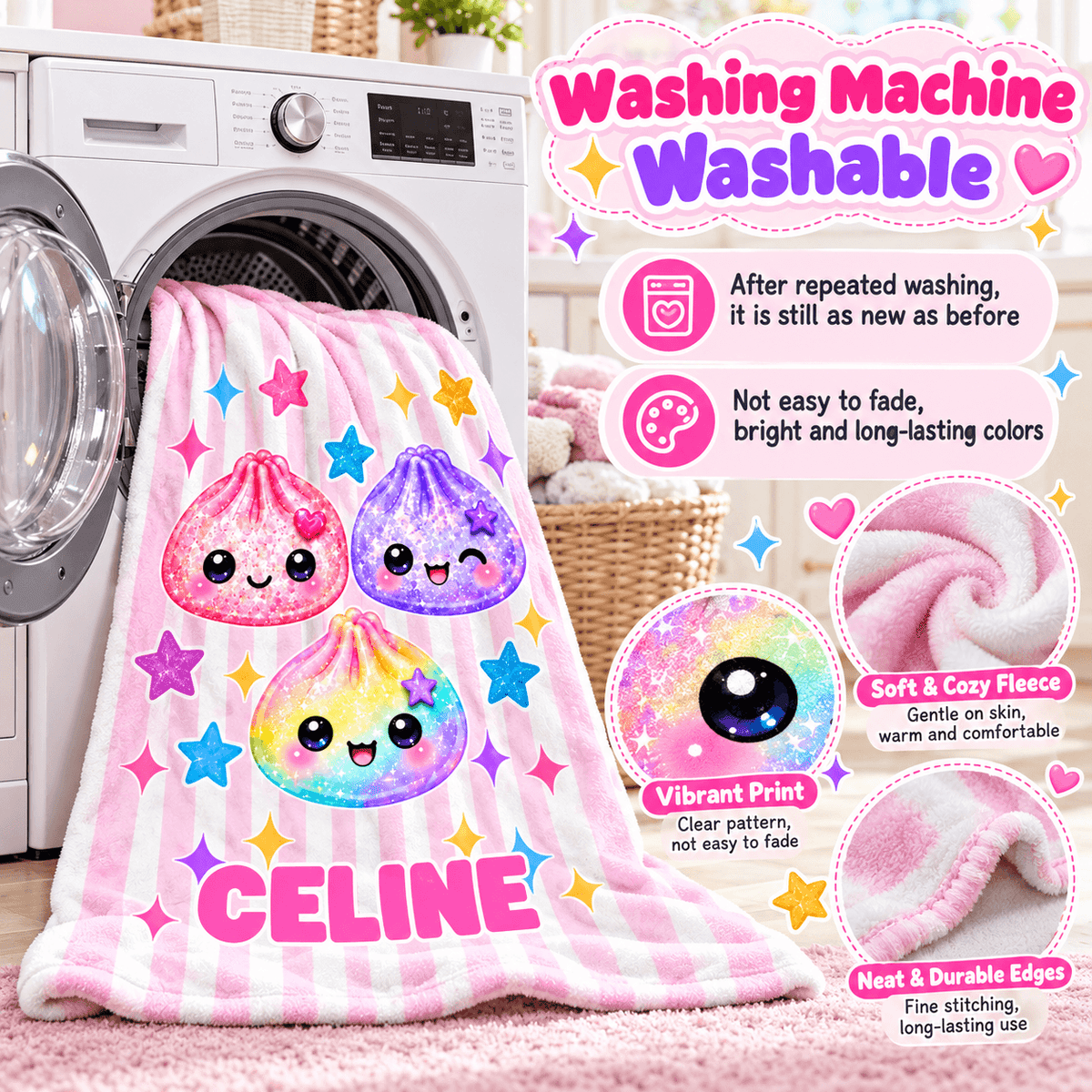 Personalized Girls Blanket With Name – Cute Kawaii Friends Cozy Plush Fleece 60"×80" Gift