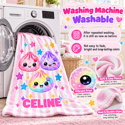 Personalized Girls Blanket With Name – Cute Kawaii Friends Cozy Plush Fleece 60"×80" Gift