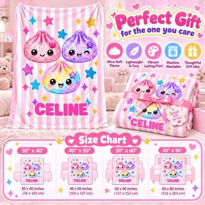 Personalized Girls Blanket With Name – Cute Kawaii Friends Cozy Plush Fleece 60"×80" Gift