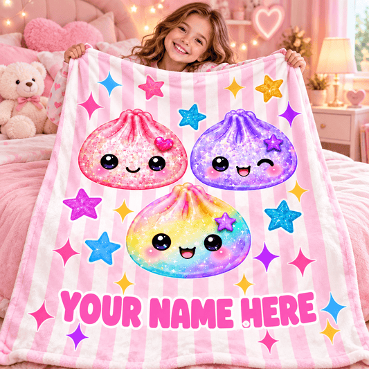 Personalized Girls Blanket With Name – Cute Kawaii Friends Cozy Plush Fleece 60"×80" Gift