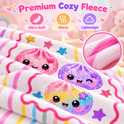 Personalized Girls Cozy Plush Fleece Blanket 50×60 – Cute Kawaii Friends With Custom Name