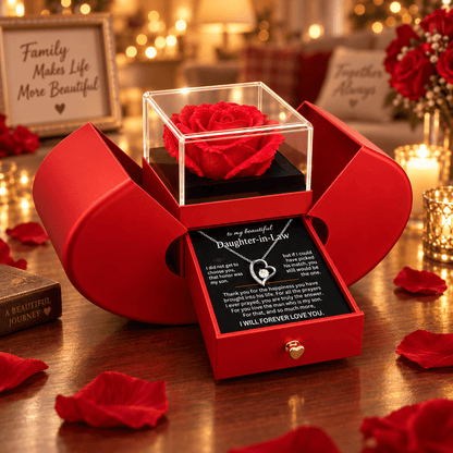 To My Daughter-In-Law - Forever Love Necklace GIft Set - Red Heart Rose Box - CFG233