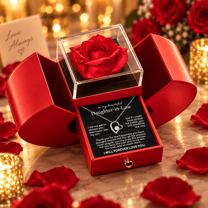 To My Daughter-In-Law - Forever Love Necklace GIft Set - Red Heart Rose Box - CFG233